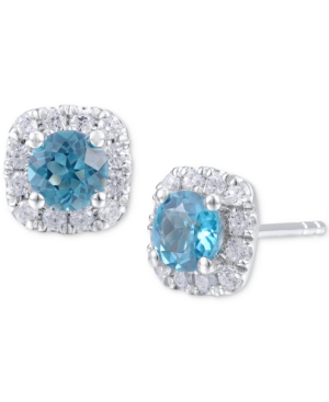 image of Blue Diamond and White Diamond Halo Stud Earrings (1-1/4 ct. t.w.) in 14k White Gold