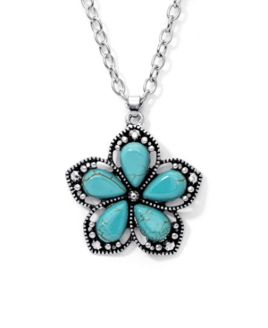image of Macy-s Simulated Turquoise in Fine Silver Plated Flower Pendant Necklace