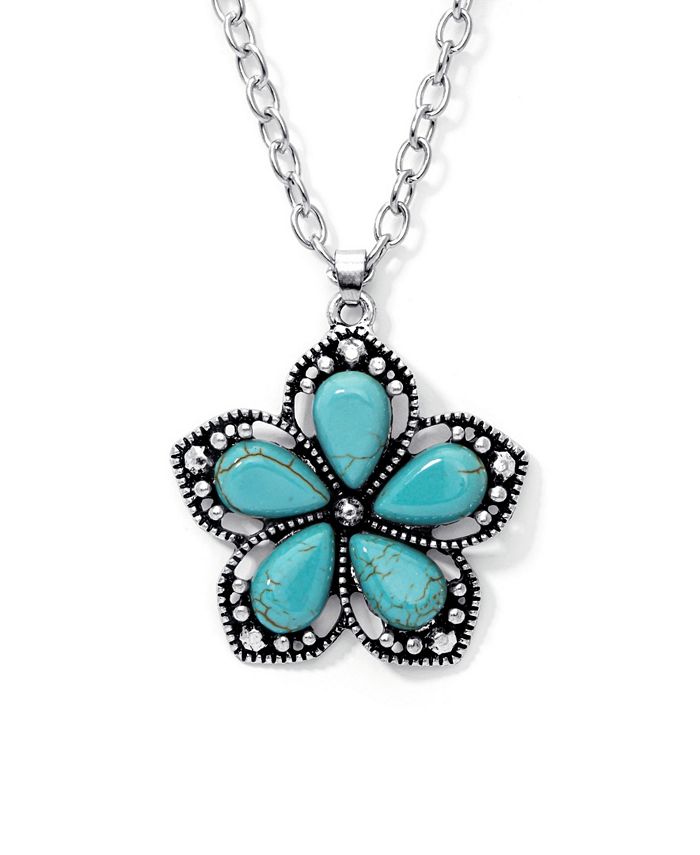 Macy s Simulated Turquoise in Silver Plated Flower Pendant