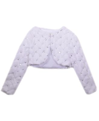 Girl Long Sleeve Sequin Faux Fur Jacket 
