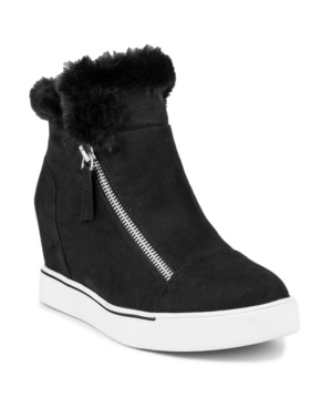 image of Sugar Women-s Kiwi Side-Zip Shearling Wedge Sneakers Women-s Shoes
