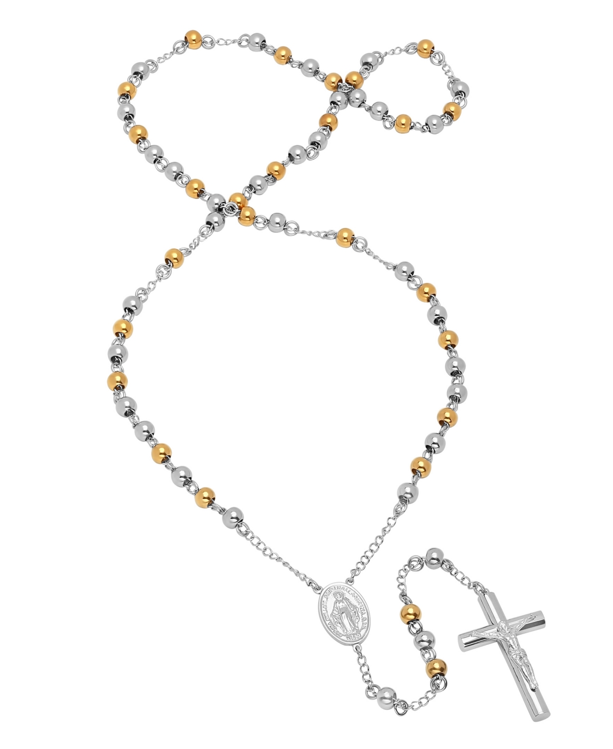 C & c Jewelry Macy's Madonna And Crucifix Rosary Necklace in Two-Tone Stainless Steel