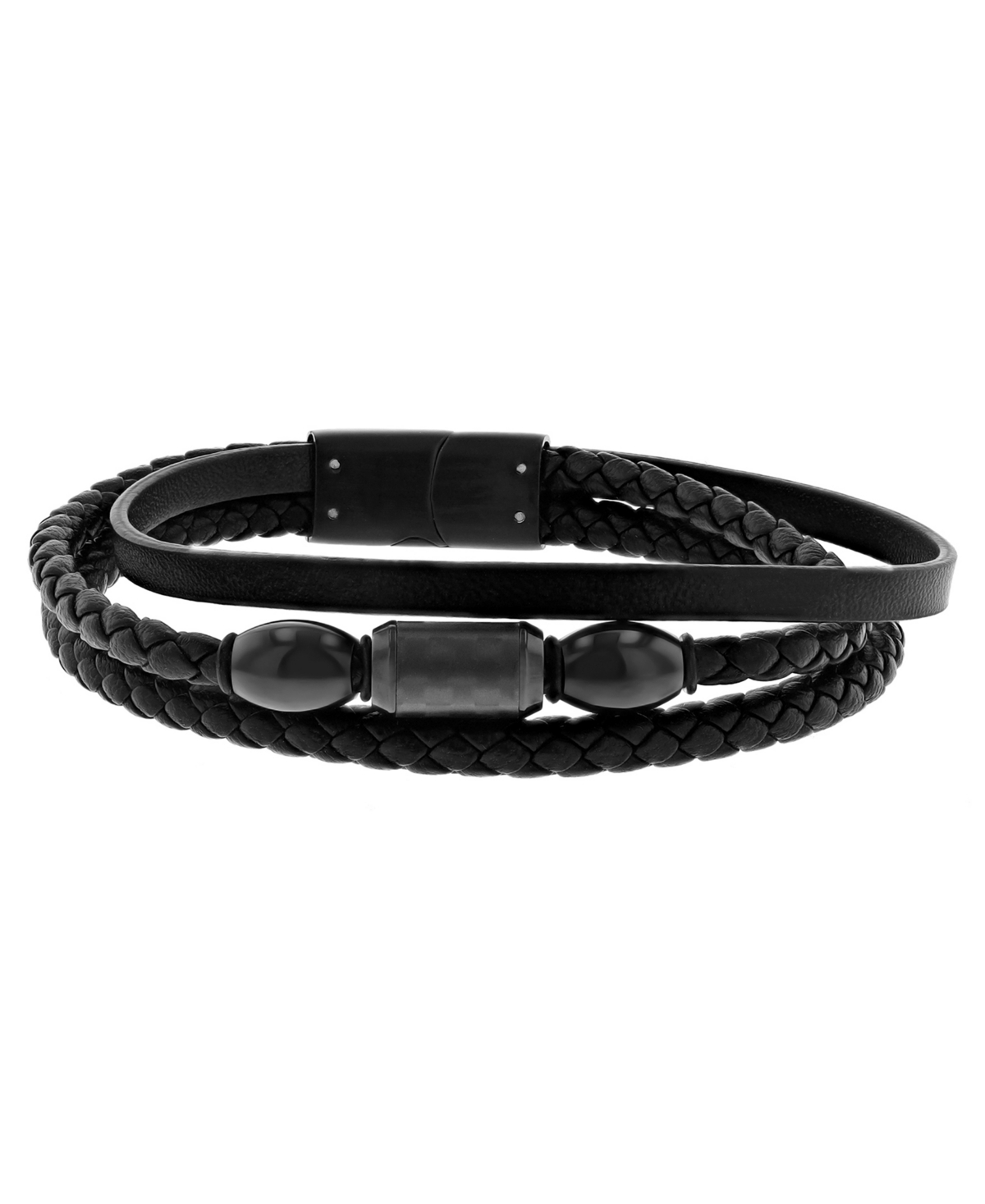C & c Jewelry Macy's Men's Black Faux Leather Stacked Bracelet with Stainless Steel Accents
