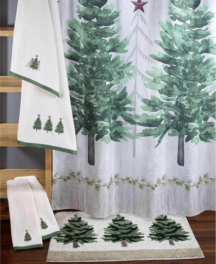 Avanti Trees with Gold Star Holiday Shower Curtain, 72" x 72" Macy's