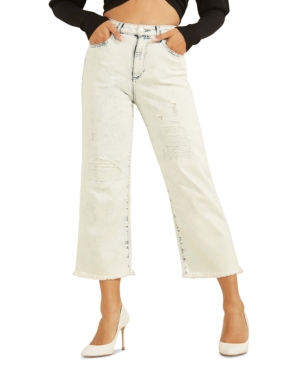 image of Guess Ripped Wide-Leg Cropped Jeans
