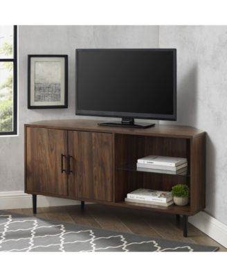 48" 2 Door Glass Shelf Corner TV Console