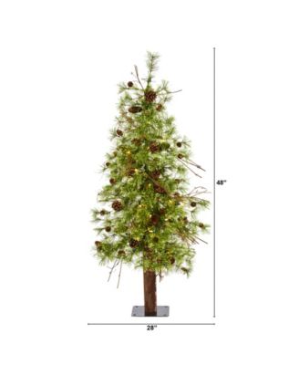 Wyoming Alpine Artificial Christmas Tree with 50 Clear Multifunction LED Lights and Pine Cones On Natural Trunk