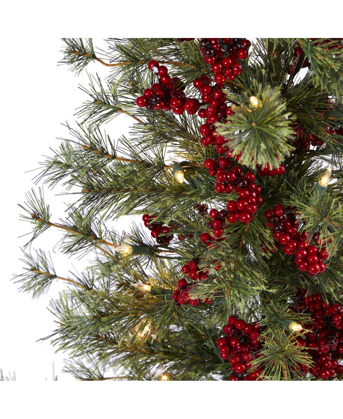 Nearly Natural Berry and Pine Artificial Christmas Tree with 100 Warm Lights and Burlap Wrapped Base