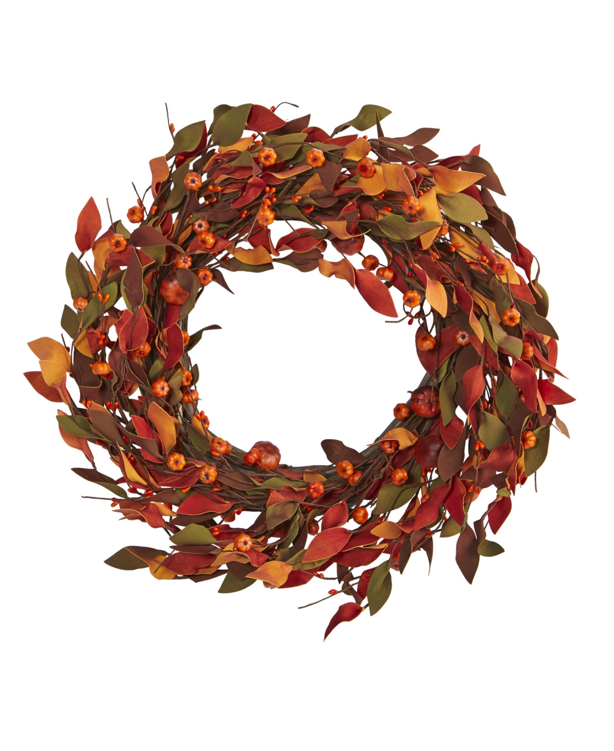 Harvest Leaf and Mini Pumpkin Artificial Wreath - Orange