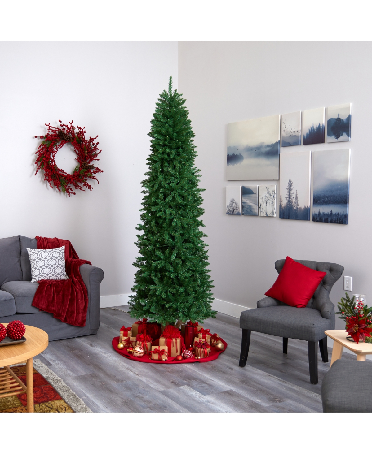 Nearly Natural Slim Mountain Pine Artificial Christmas Tree with 350 Clear Led Lights