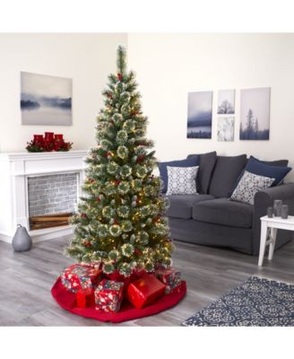 Frosted Swiss Pine Artificial Christmas Tree with 300 Clear LED Lights and Berries