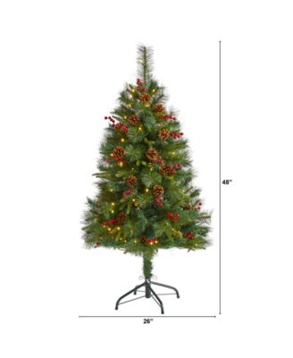 Mixed Pine Artificial Christmas Tree with 100 Clear LED Lights, Pine Cones and Berries