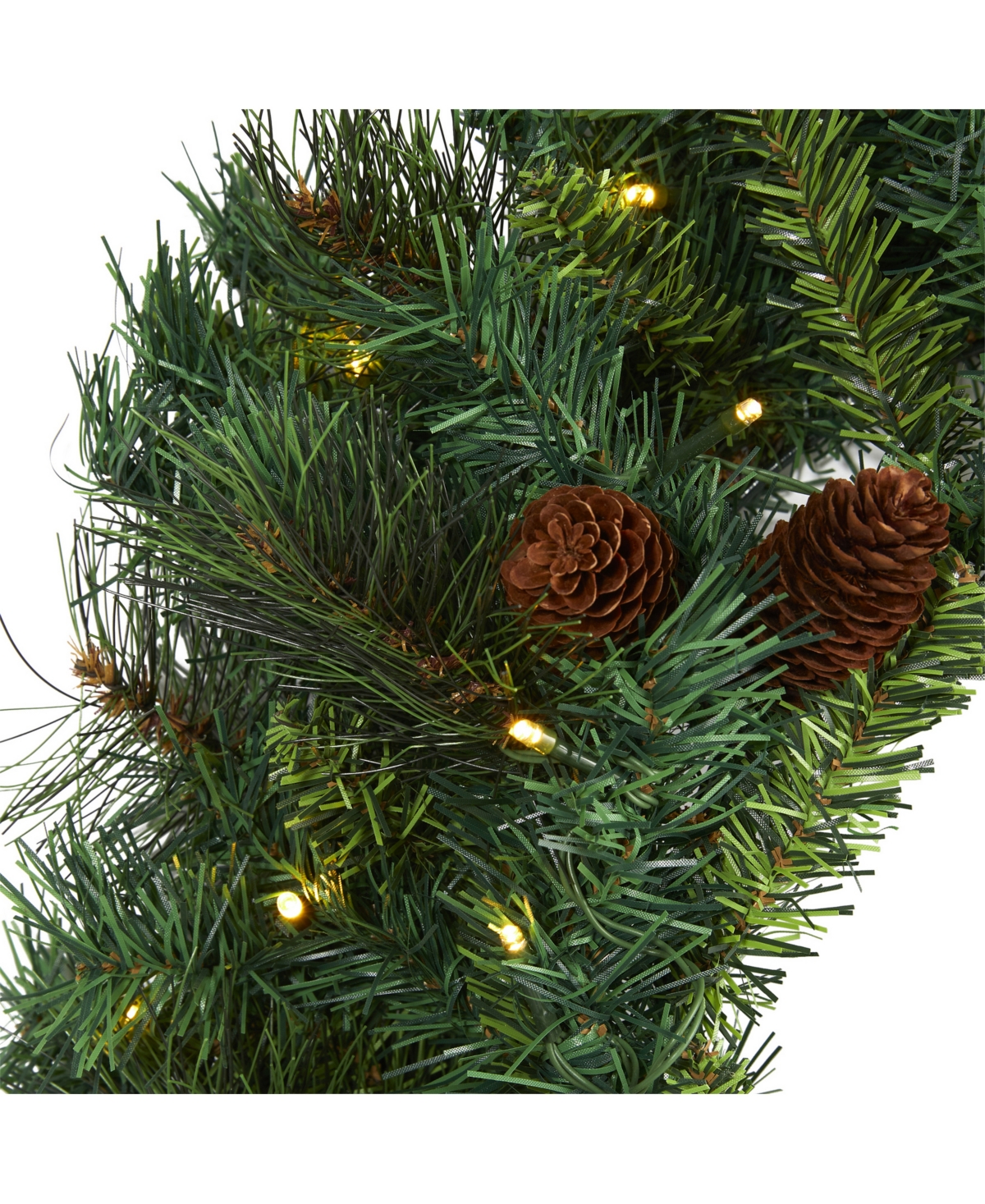 Nearly Natural Mixed Pine and Pinecone Artificial Christmas Wreath with 35 Clear Led Lights