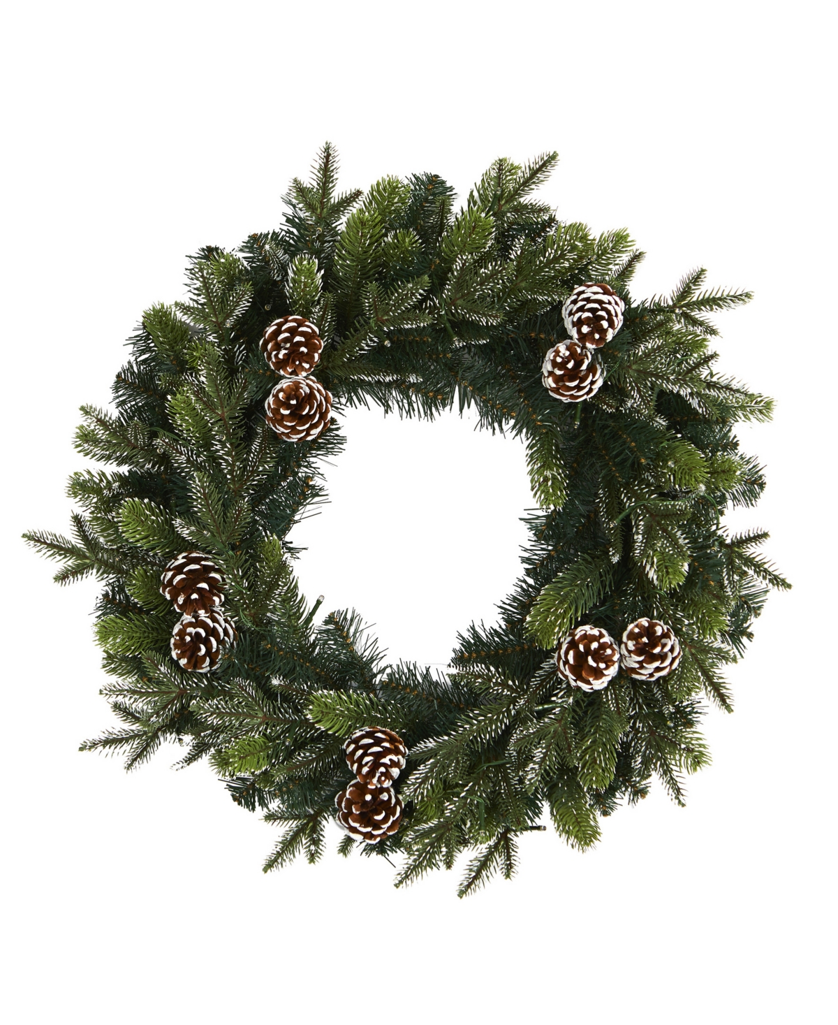 Nearly Natural Snowed Pinecone Artificial Christmas Wreath with 35 Clear Led Lights