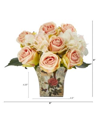 Rose and Hydrangea Bouquet Artificial Arrangement in Floral Vase