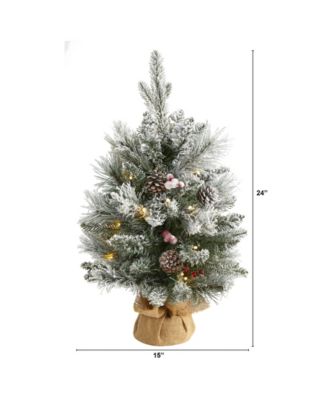 Flocked Artificial Christmas Tree with 30 Clear Lights, 73 Bendable Branches, Pine Cones and Berries