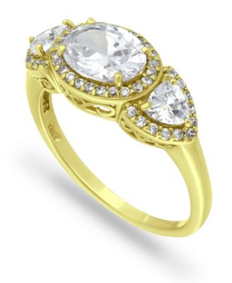 Macy's - Cubic Zirconia Oval with Tanzanite CZ Accents 3 Stone Ring in Fine Silver Plate or 18K Gold Plate