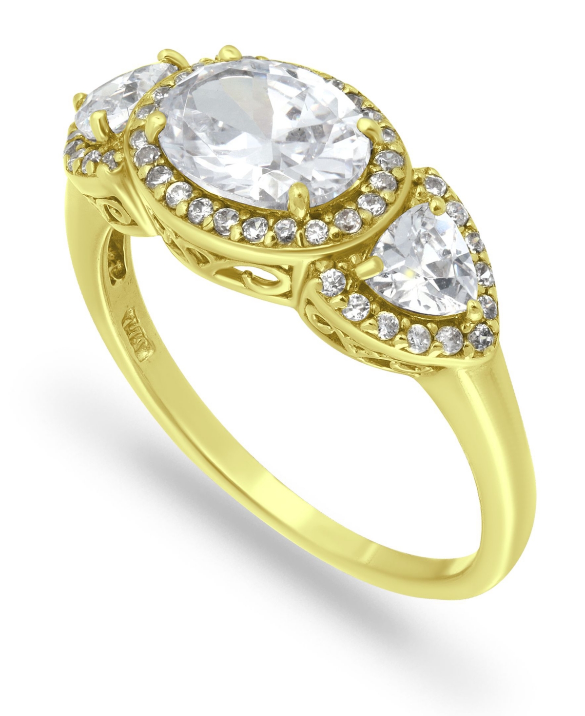Macy's Cubic Zirconia Oval With Tanzanite Cz Accents 3 Stone Ring In 18k Gold Plate In Gold