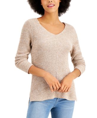 Cotton Rib-Knit V-Neck Sweater, Created 
