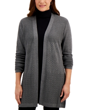 Karen Scott Open-Front Mixed-Stitch Cardigan Created for Macy's