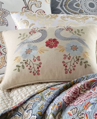 Angelica Spring Bird Embroidered Decorative Pillow, 14" x 18"