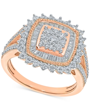 image of Diamond Square Baguette Halo Cluster Ring (1 ct. t.w.) in 10k Rose Gold
