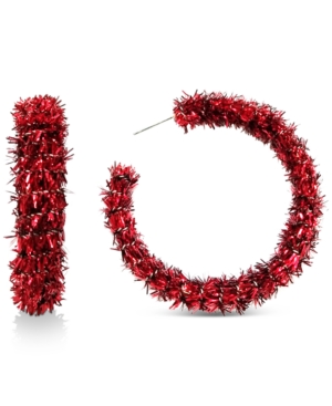 image of Inc Gold-Tone Medium Red Tinsel Open Hoop Earrings, 1.88