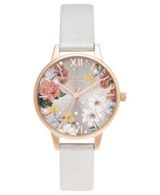 Olivia Burton - Women's Sparkle Floral Shimmer Pearl Leather Strap Watch 30mm