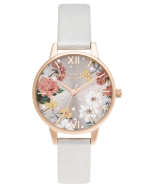 image of Olivia Burton Women-s Sparkle Floral Shimmer Pearl Leather Strap Watch 30mm