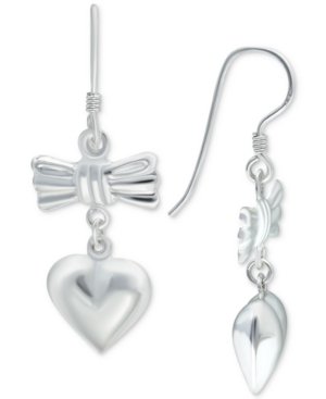 image of Giani Bernini Bow & Heart Drop Earrings in Sterling Silver, Created for Macy-s