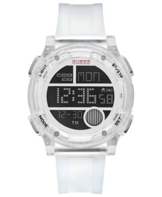 GUESS - Men's Digital White Silicone Strap Watch 45mm