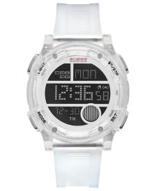 Men's Digital White Silicone Strap Watch 45mm