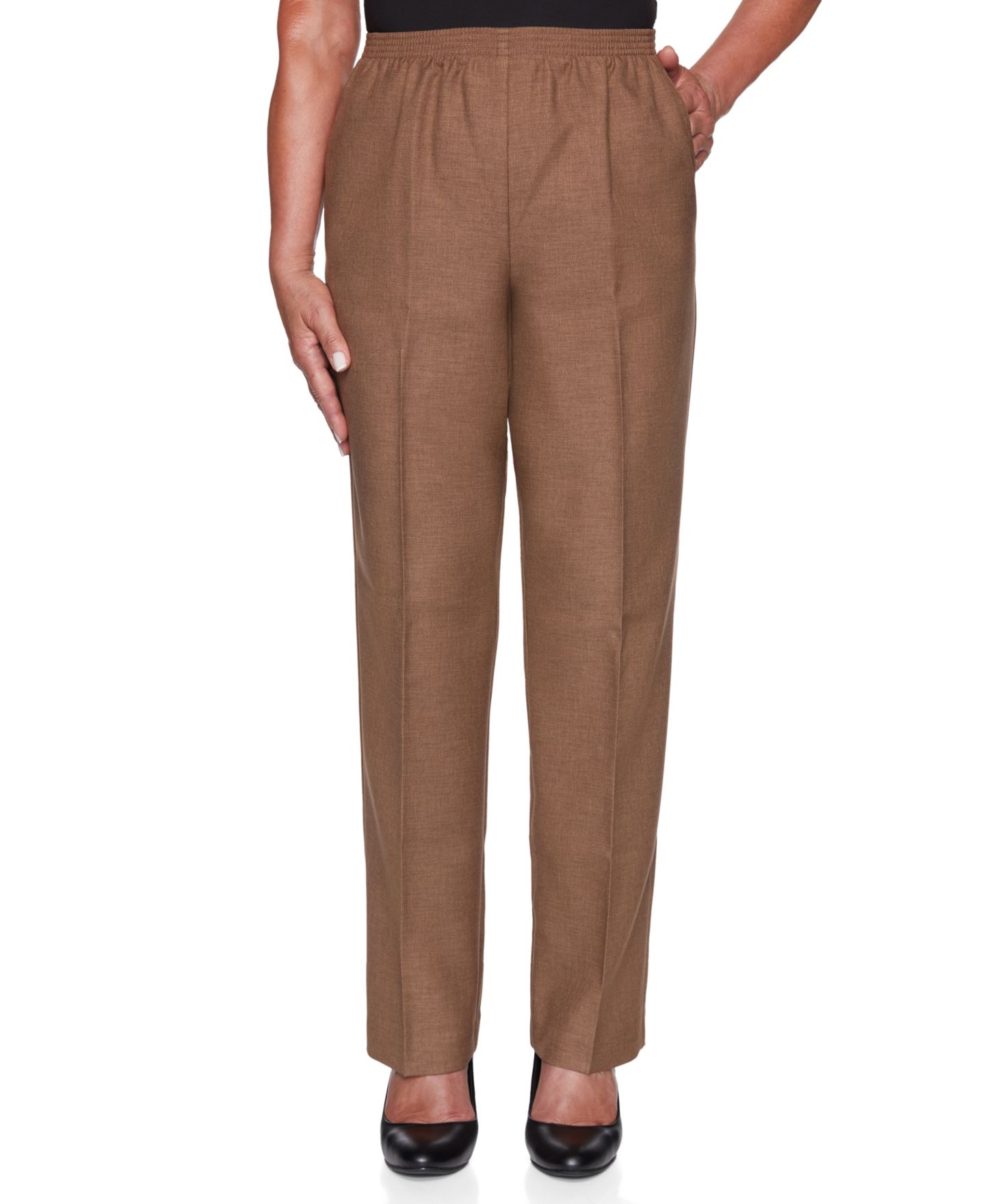 Женские брюки Alfred Dunner Petite Short Classic Textured Solid Pull-On, цвет: Серо-коричневый — фото 1