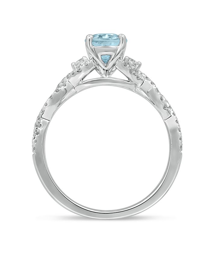 Macy's Gemstone Bridal Aquamarine (1 ct. t.w.) & Diamond (1/4 ct. t.w ...