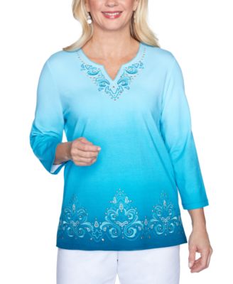 Alfred Dunner - Petite Embroidered Ombre Knit Top