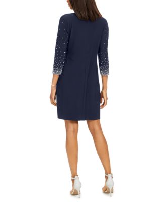 Embellished-Sleeve Sheath Dress