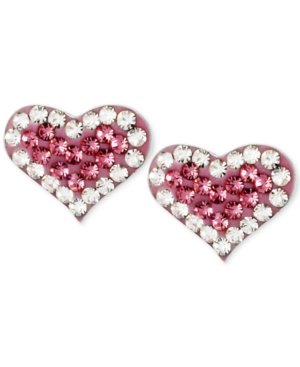 image of Betsey Johnson Silver-Tone Heart Pink Crystal Stud Earrings