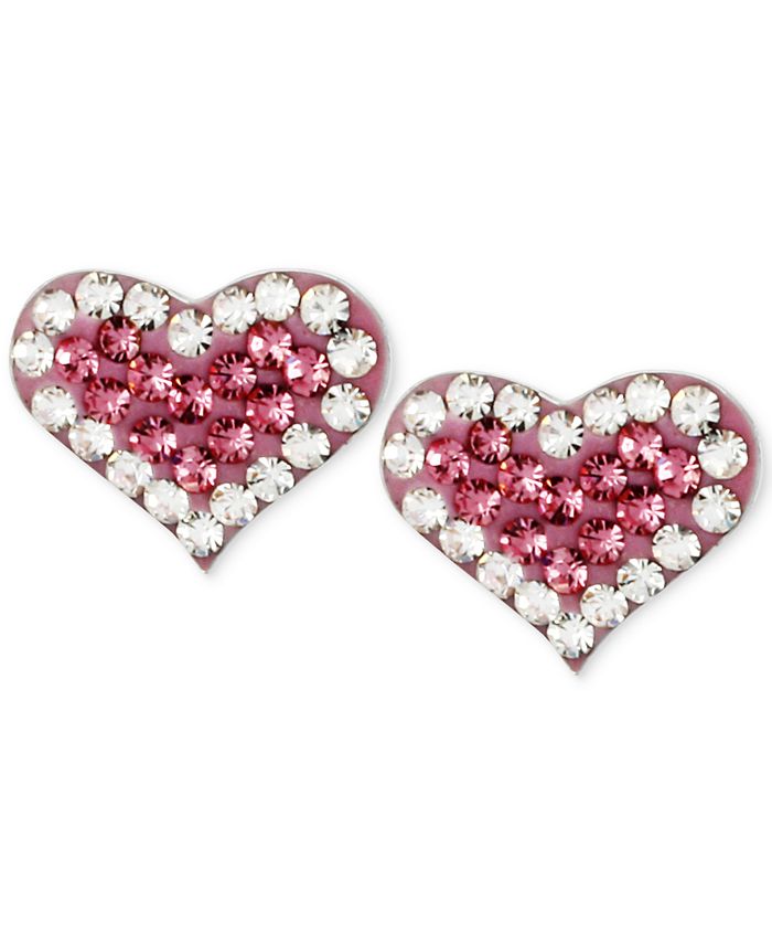 Betsey Johnson - Silver-Tone Heart Pink Crystal Stud Earrings