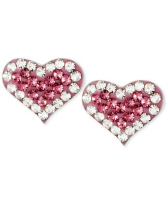 Betsey Johnson Silver-Tone Heart Pink Crystal Stud Earrings - Macy's