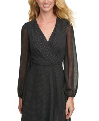Tommy Hilfiger Sheer-Sleeve Surplice Dress