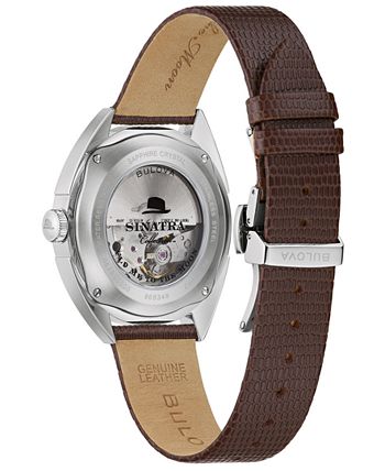 Bulova - Men's Frank Sinatra Automatic Brown Leather Strap Watch 39mm