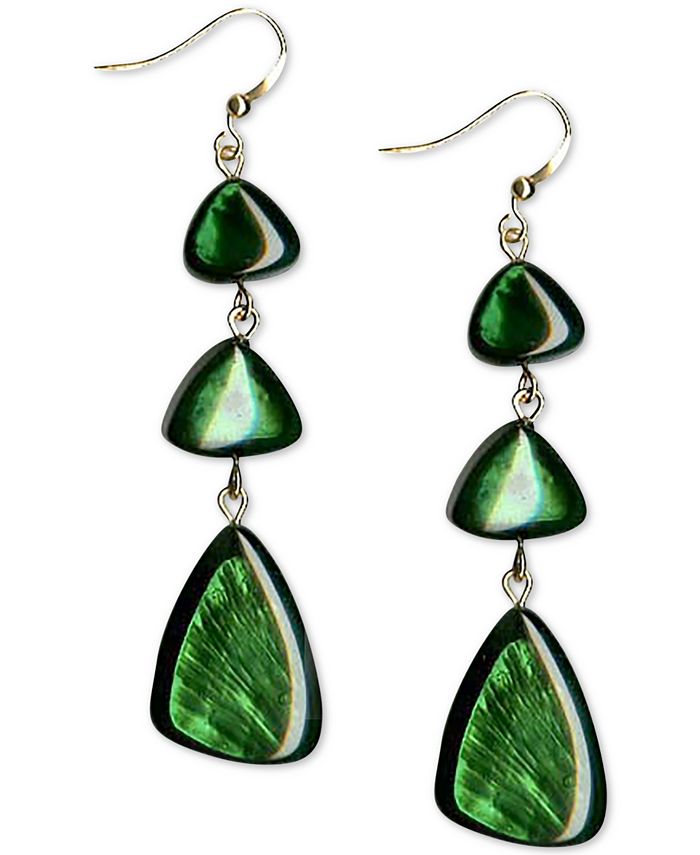 Style Co Gold Tone Green Resin Shell Triple Drop Earrings
