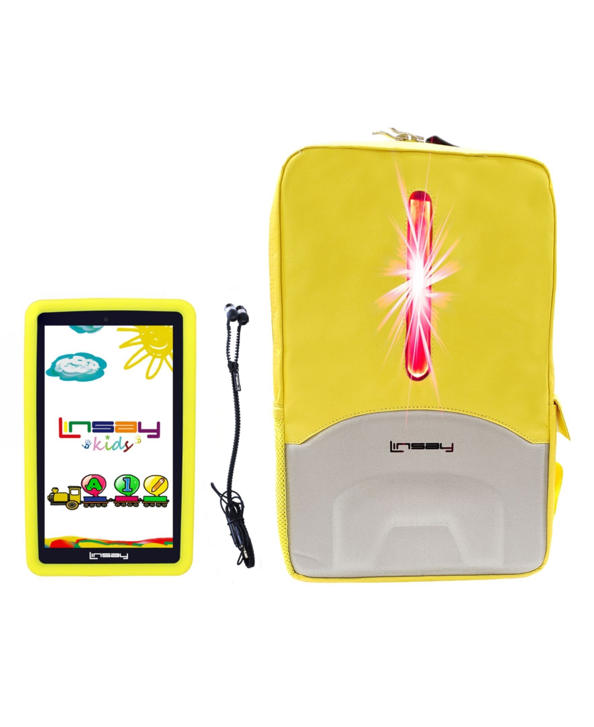 Linsay Android 10 Tablet with Kids Defender Case, Earphones and Led Back Pack