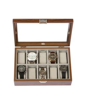 Mele Co. Jayson Glass Top Wooden Watch Box in Mahogany Finish