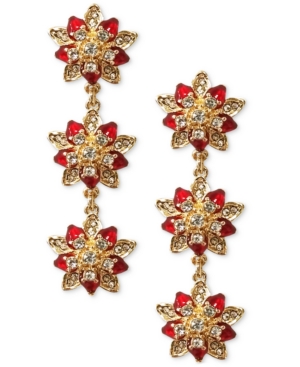 image of Charter Club Gold-Tone Crystal Poinsettia Triple Drop Earrings, Created for Macy-s