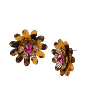 image of Betsey Johnson Tortoise Daisy Button Earrings