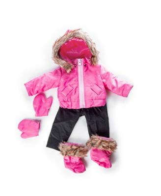 18" Doll Clothes, 6 Piece Zippered Pink Ski Jacket, Pants, Gloves, Boots, Compatible with American Girl Dolls