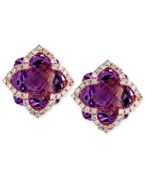 image of Lavender Rose by Effy Amethyst (6-1/4 ct. t.w.) and Diamond (1/3 ct. t.w.) Clover Stud Earrings in 14k Rose Gold
