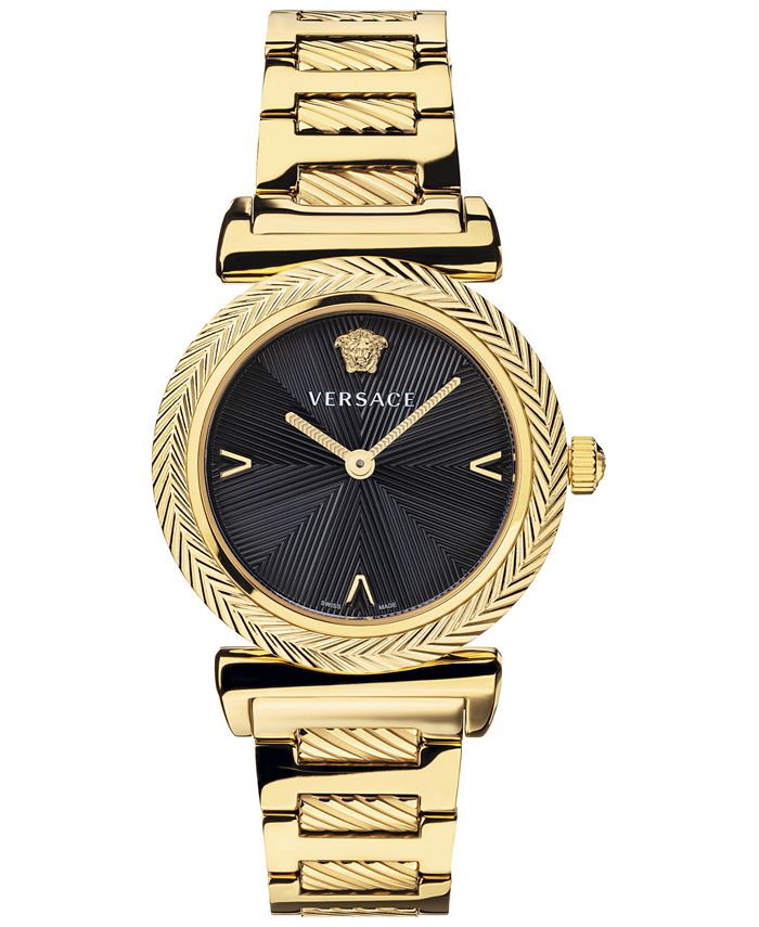 オンラインショップ Glass Greca Swiss Women S アクセサリー 腕時計 レディース ヴェルサーチ Gold Tone Gold 32mm Watch Strap Elaphe レディース腕時計 Www Kcapplauds Net