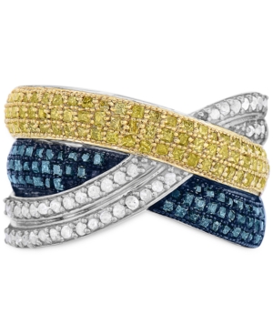 image of Diamond Multicolor Crossover Statement Ring (1-1/4 ct. t.w.) in Sterling Silver